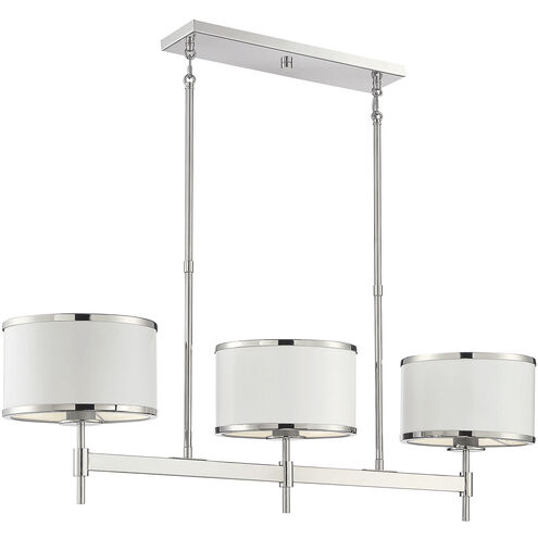 Delphi 3 Light 42 inch White with Polished Nickel Acccents Linear Chandelier Ceiling Light in White/Polished Nickel