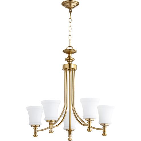 Rossington 5 Light 25 inch Aged Brass Chandelier Ceiling Light in Satin Opal