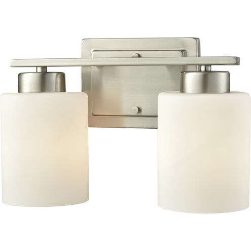 Summit Place 2 Light 12 inch Brushed Nickel with White Vanity Light Wall Light