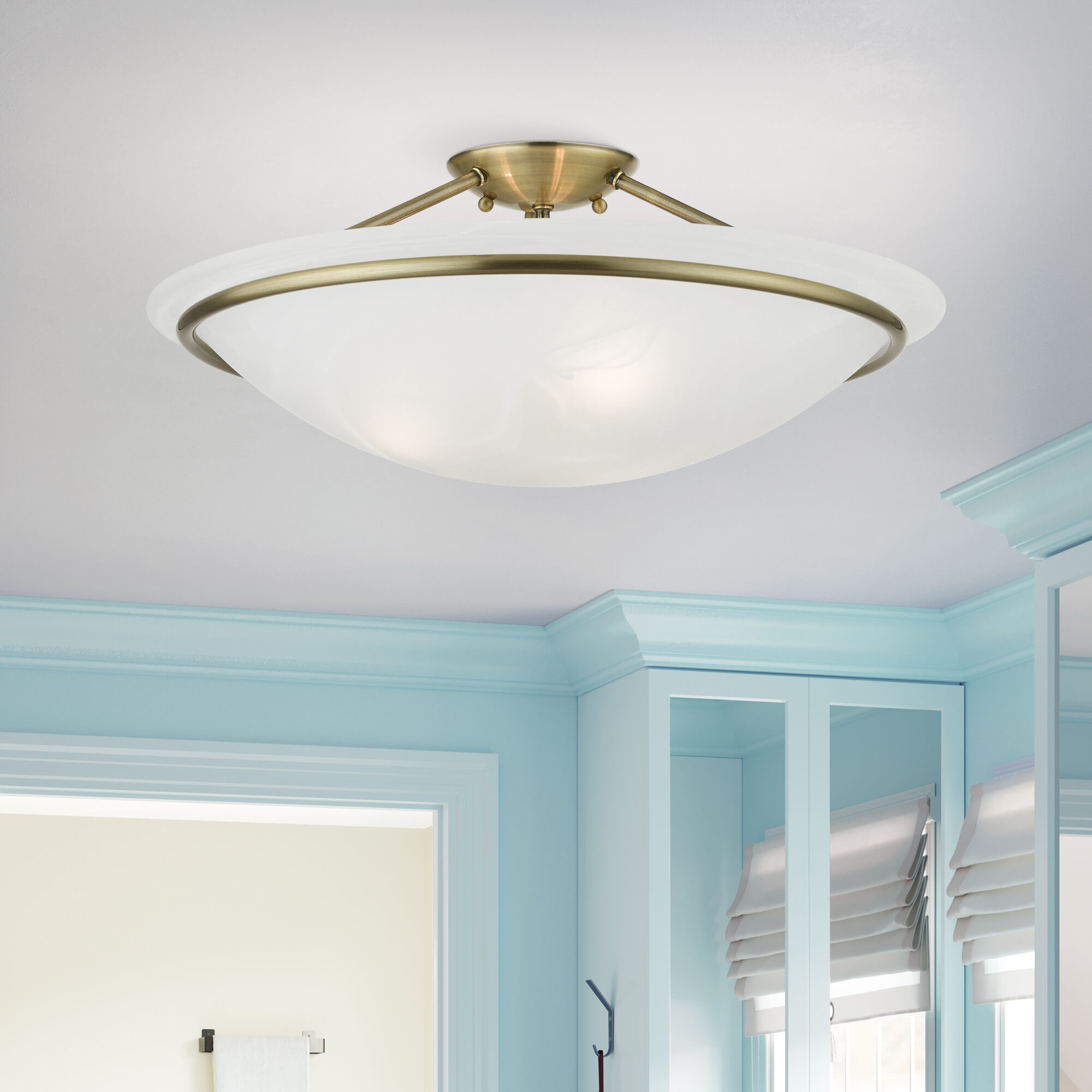 Newburgh 3 Light 20 inch Antique Brass Semi-Flush Ceiling Light