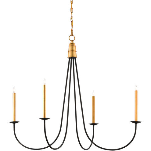 Ogden 4 Light 45 inch Chinois Antique Gold Leaf/Black Chandelier Ceiling Light