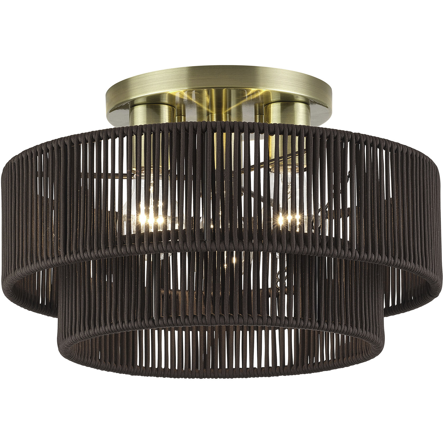 Acordia 3 Light 15 inch Antique Brass Semi Flush Mount Ceiling Light, Large
