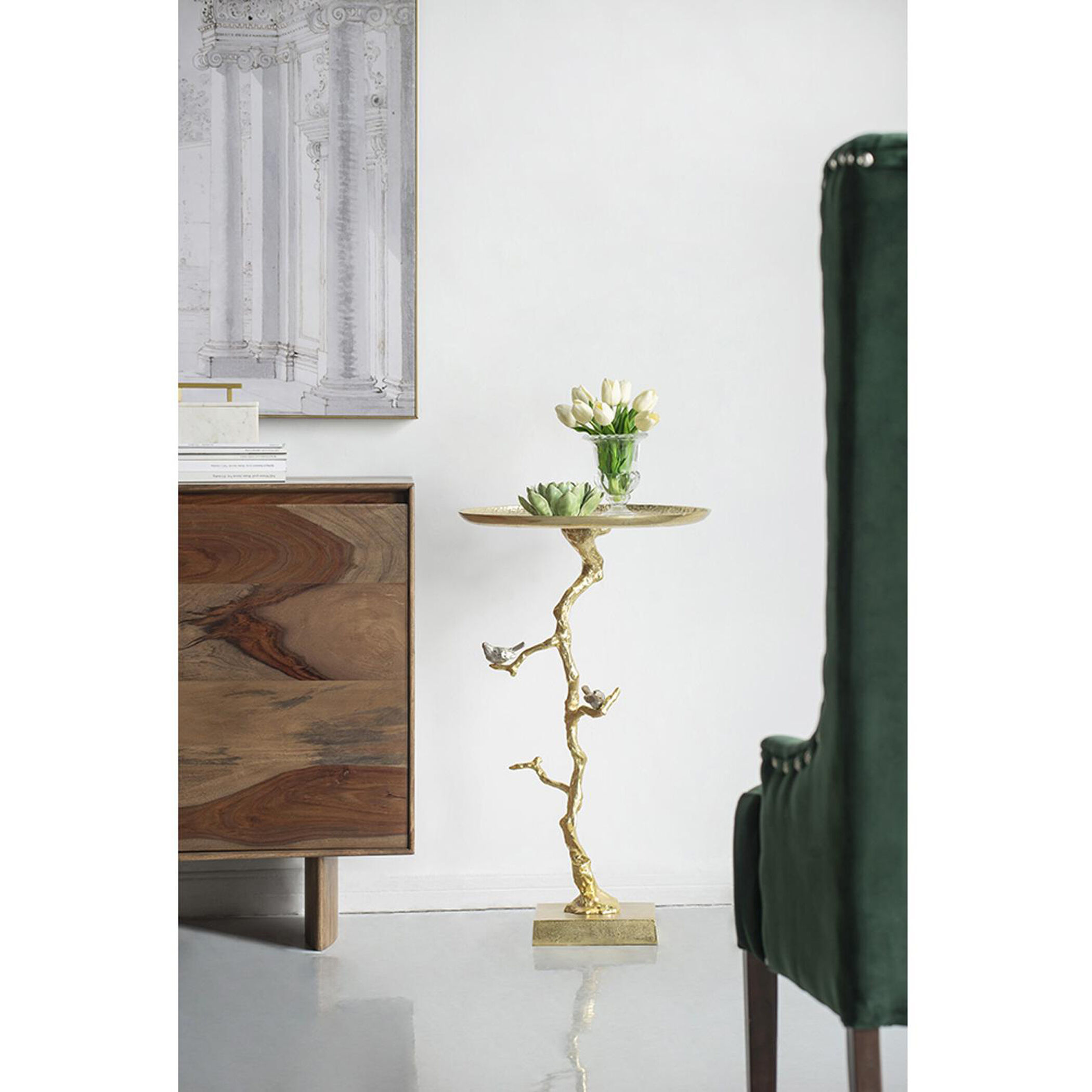 Welling Demilune Table in White/Gold