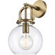 Newton Sphere Sconce Wall Light in Brushed Brass, Clear Glass