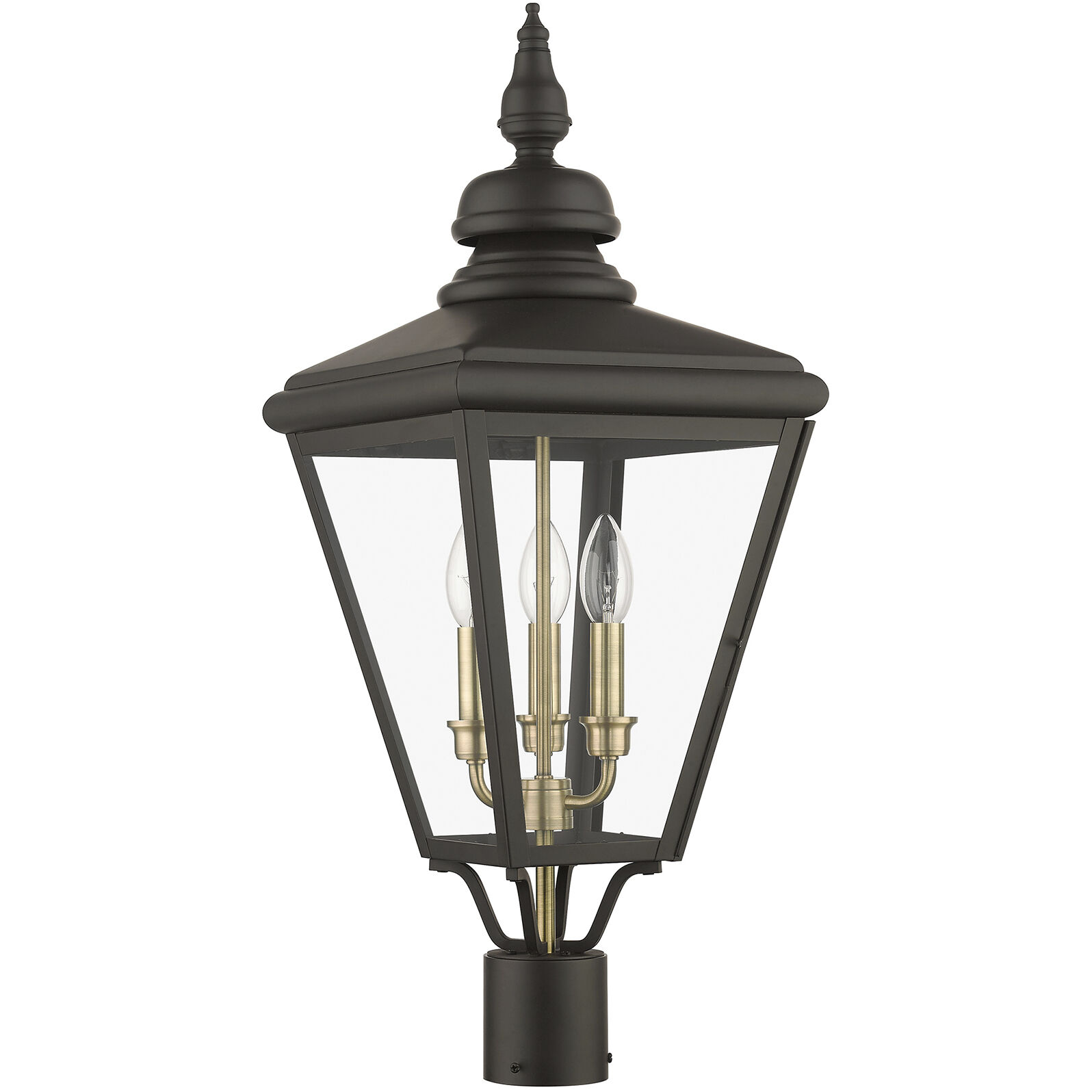 Adams 3 Light 26.75 inch Bronze with Antique Brass Finish Cluster Outdoor Large Post Top Lantern