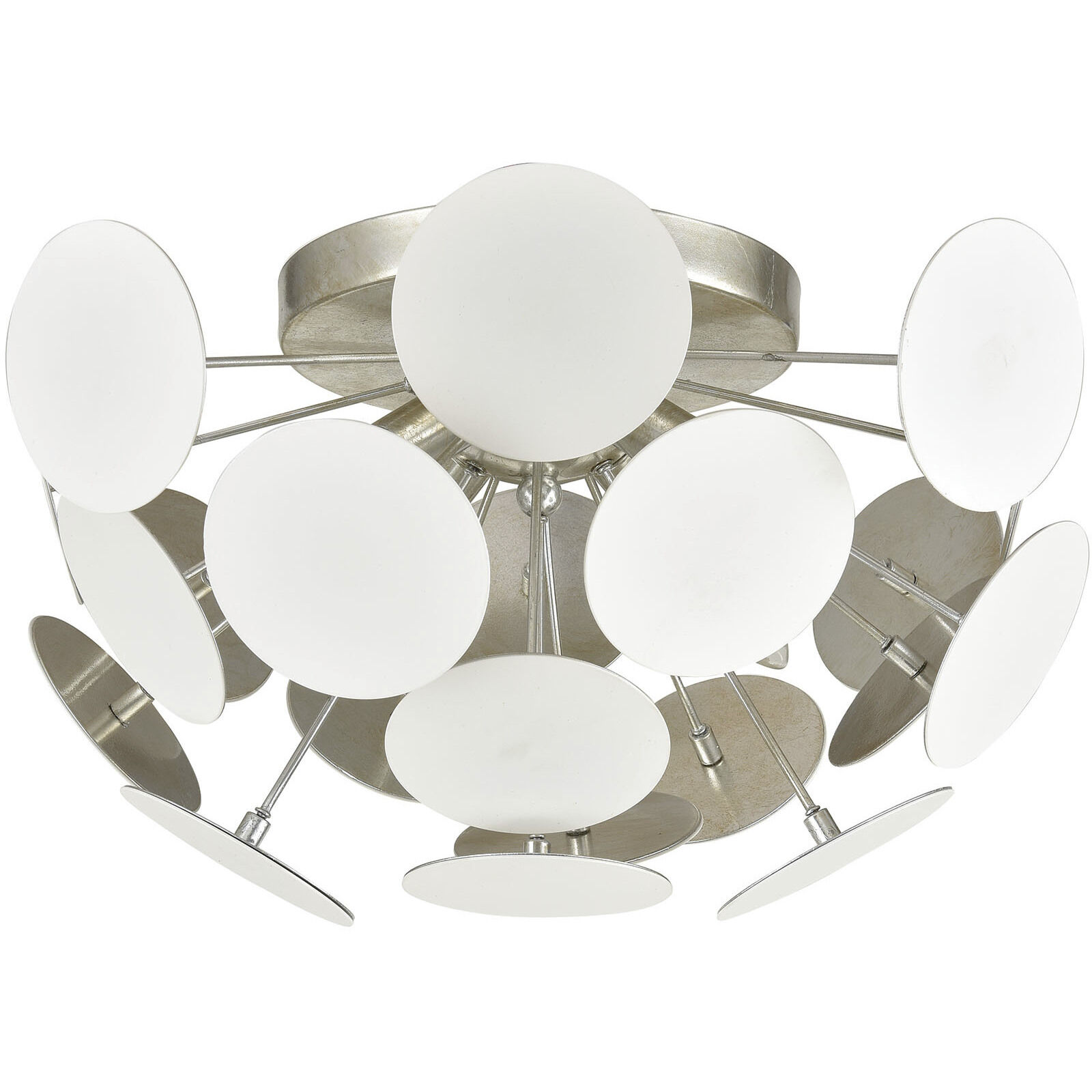 Modish 4 Light 18 inch Matte White with Silver Leaf Flush Mount Ceiling Light