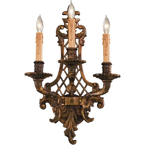 Jonathan 3 Light 12.5 inch Oxide Brass Wall Sconce Wall Light