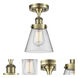 Cone 1 Light 6.25 inch Antique Brass Semi-Flush Mount Ceiling Light in Clear Glass, Bowl