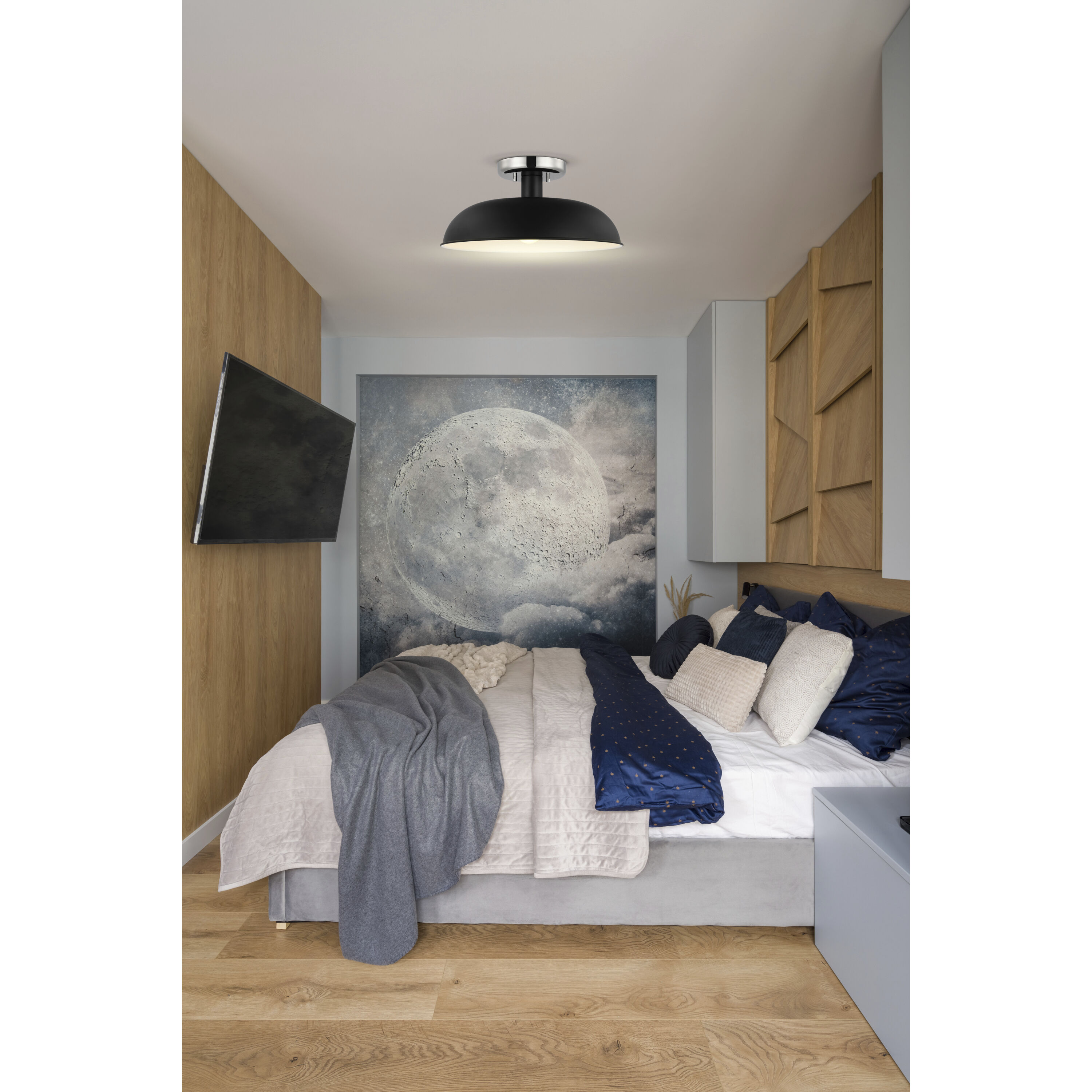 Colony 1 Light 15 inch Matte Black/Polished Nickel Semi Flush Ceiling Light