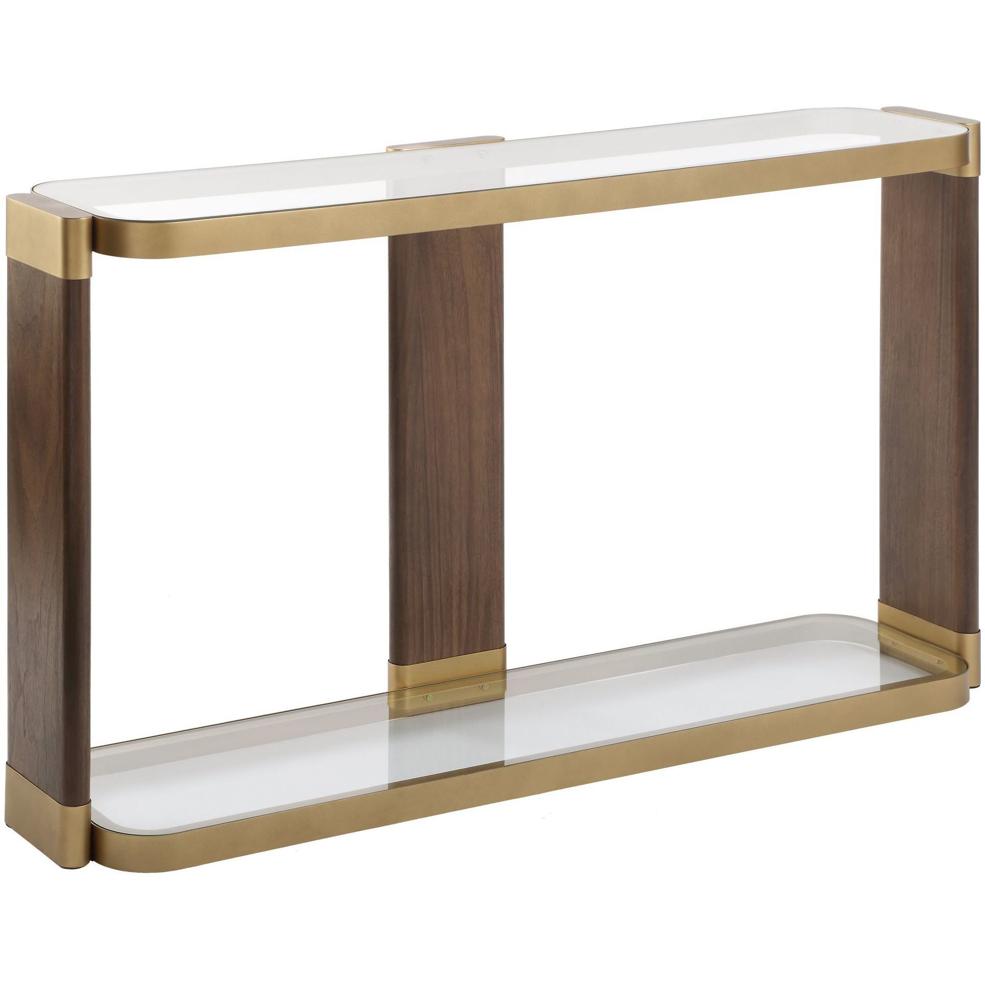 Ryles 55.25 inch Walnut Veneer and Gold Console Table