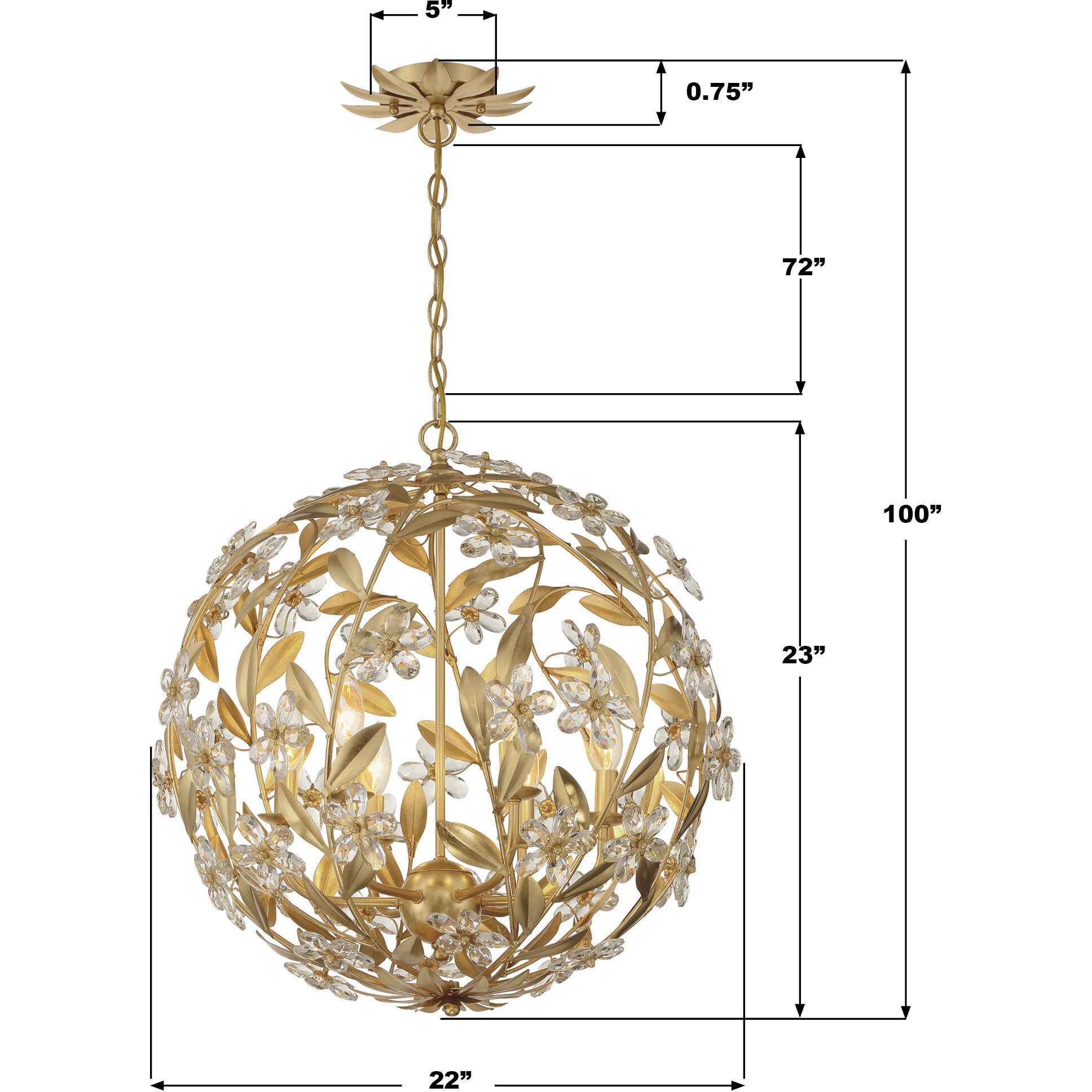 Marselle 6 Light 22 inch Antique Gold Chandelier Ceiling Light