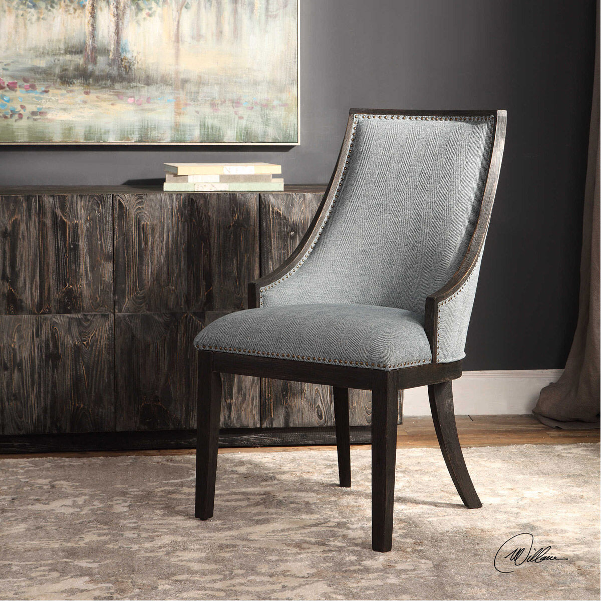 Janis Light Denim and Ebony Stain Accent Chair