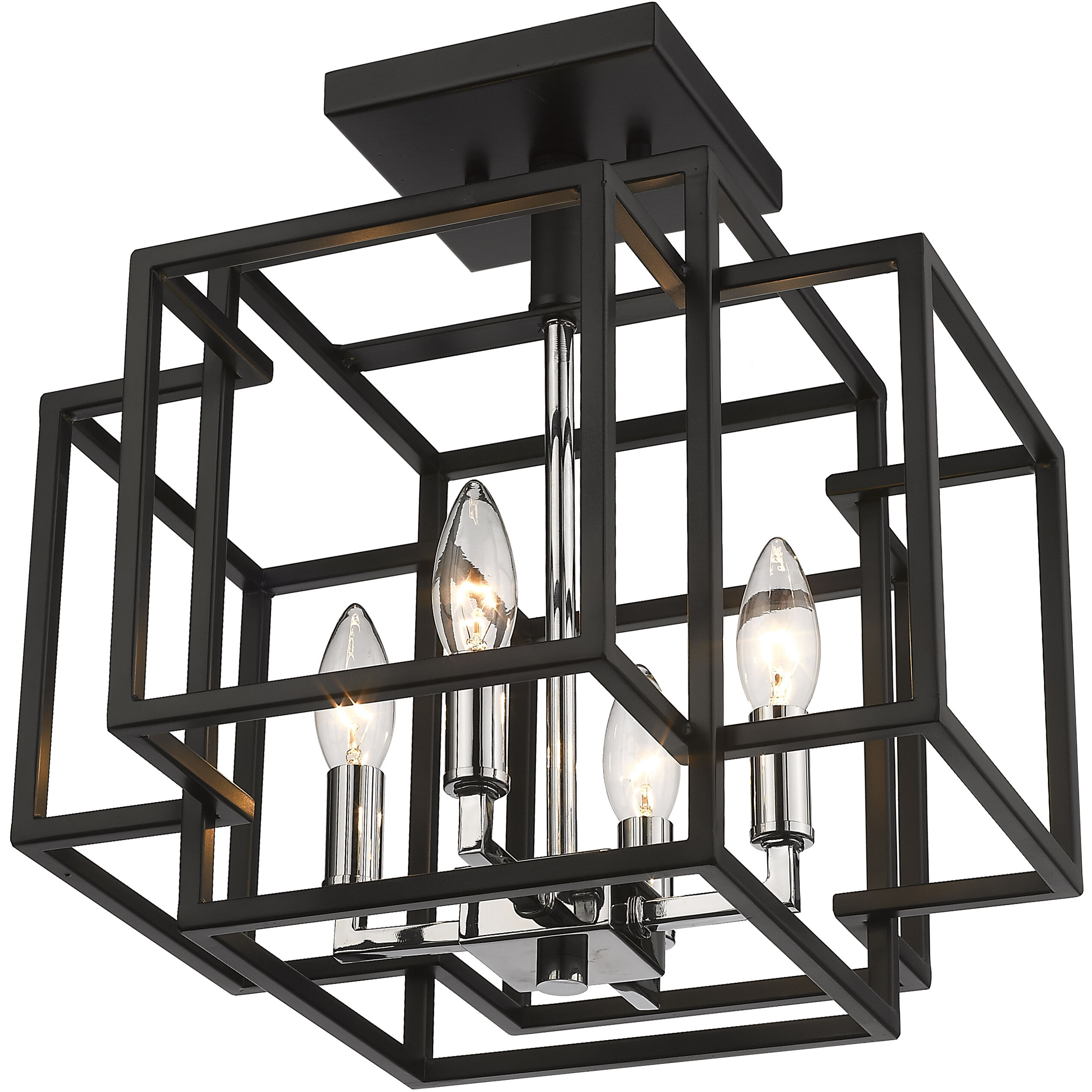 Titania 4 Light 14 inch Black and Chrome Semi Flush Mount Ceiling Light in 5.25