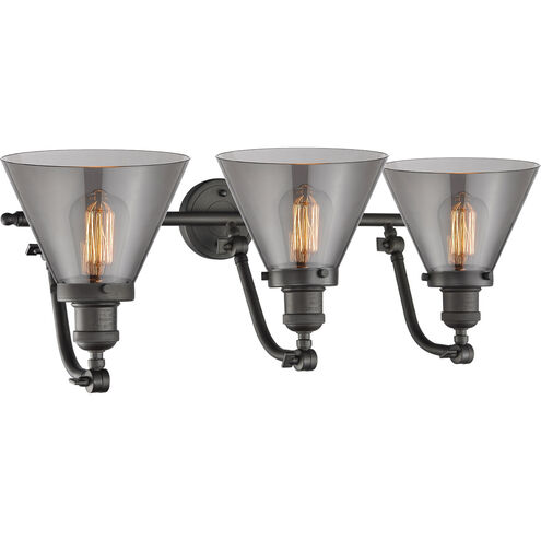 Franklin Restoration Large Cone LED 28 inch Oil Rubbed Bronze Bath Vanity Light Wall Light in Plated Smoke Glass, Franklin Restoration