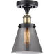 Ballston Small Cone LED 6 inch Black Antique Brass Semi-Flush Mount Ceiling Light in Plated Smoke Glass