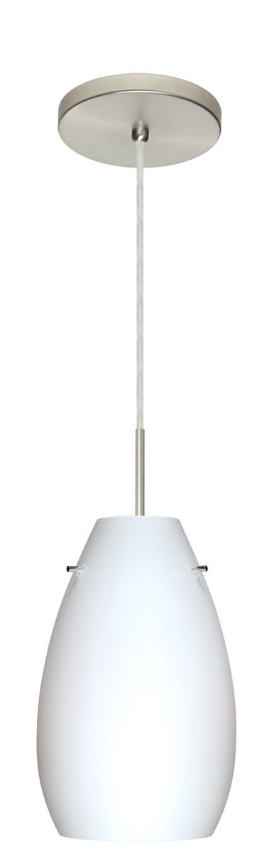 Pera 1 Light Satin Nickel Pendant Ceiling Light in Opal Matte Glass, Incandescent