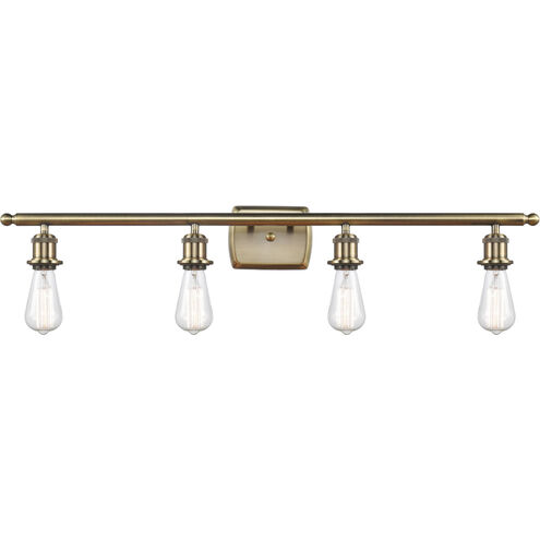 Ballston Bare Bulb 4 Light 36 inch Antique Brass Bath Vanity Light Wall Light in Incandescent, No Shade, Ballston