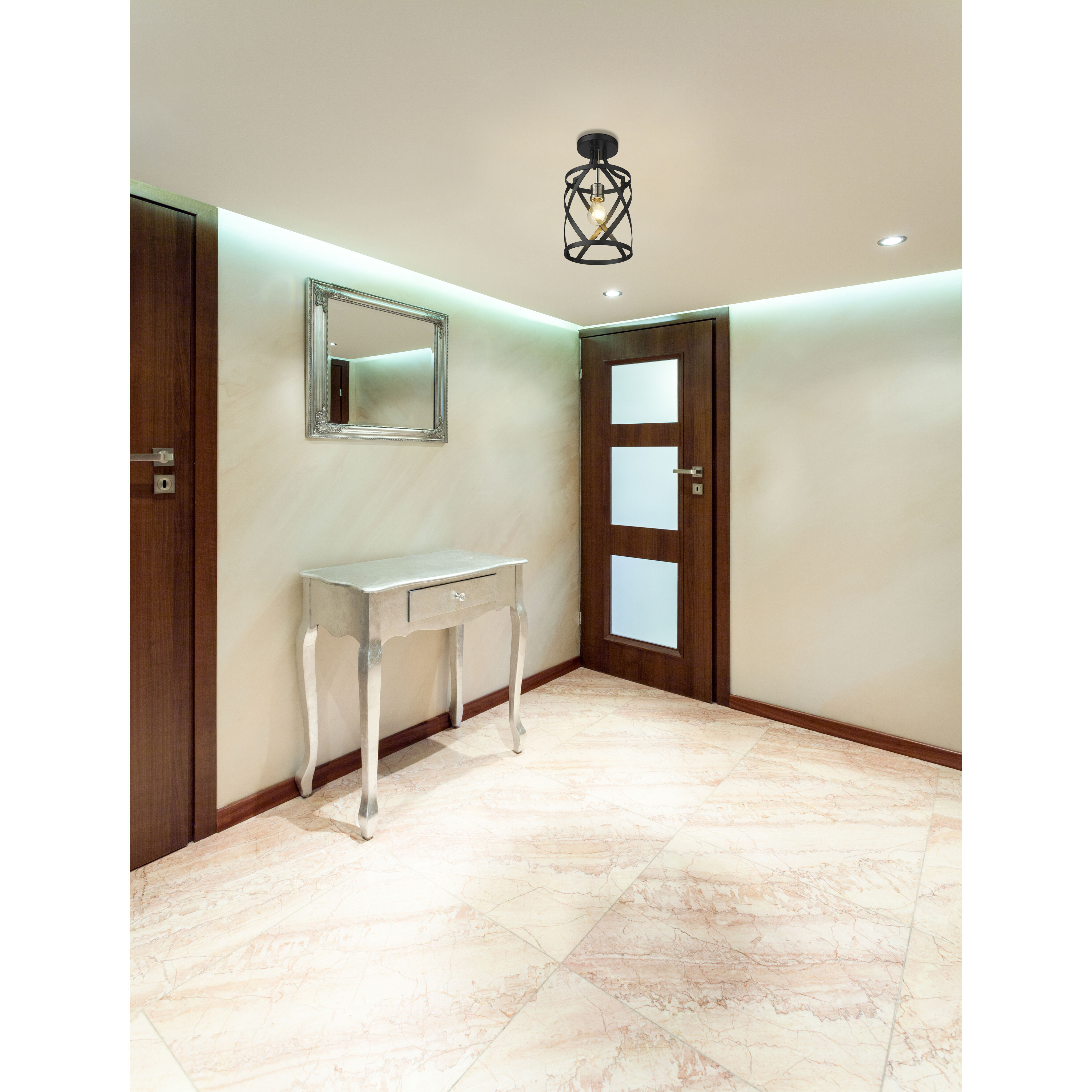 Malcalester 1 Light 8 inch Matte Black and Brushed Nickel Flush Mount Ceiling Light