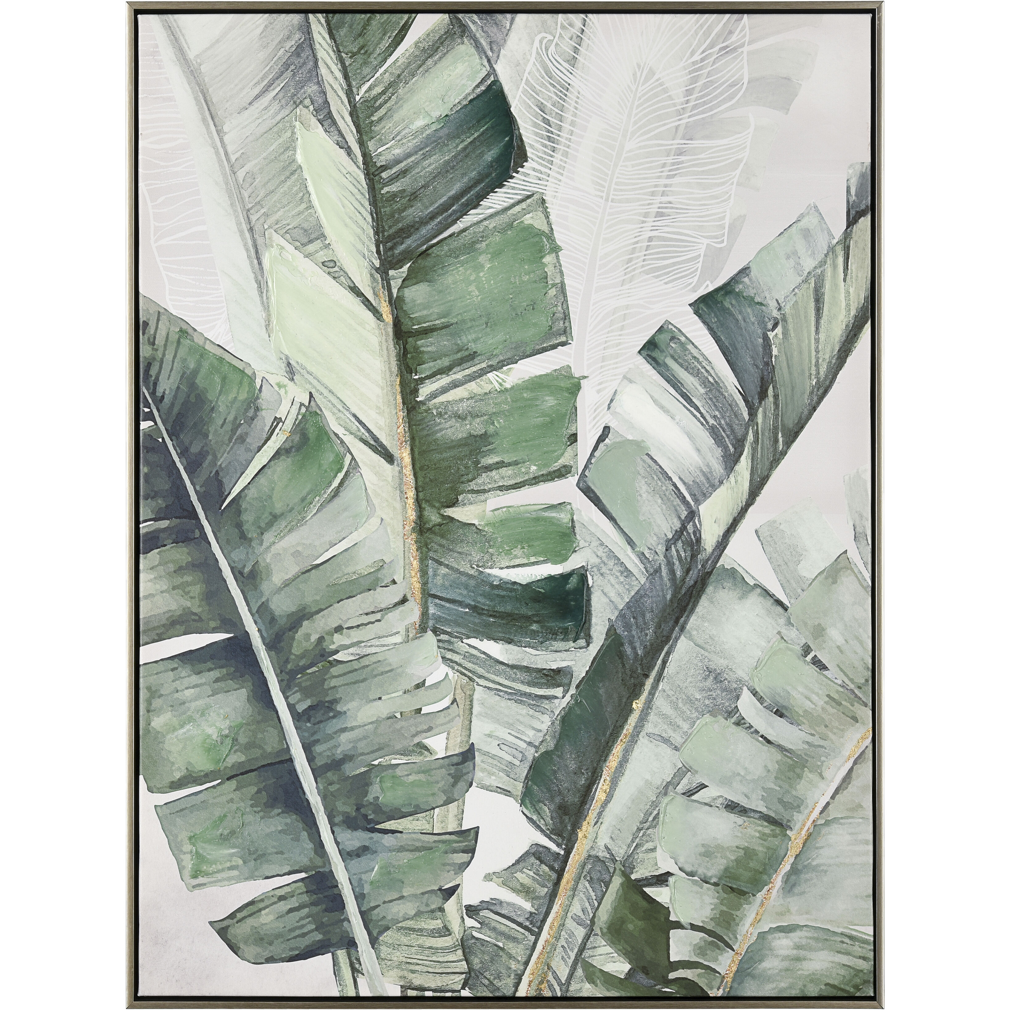 Musa I Green with Off White and Champagne Gold Framed Wall Art