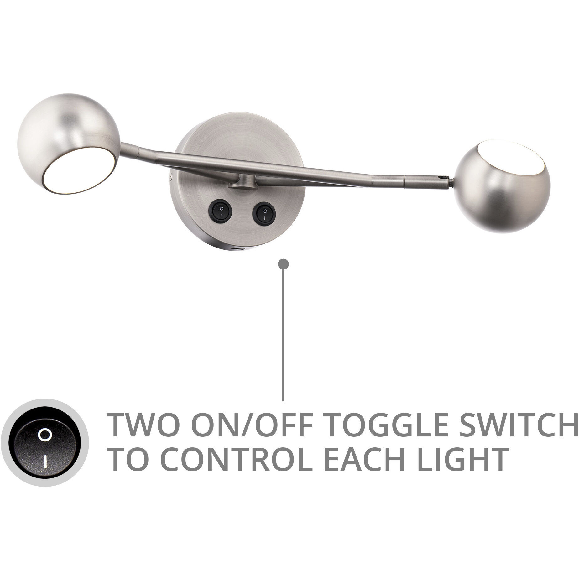 Duplex Reading Light Wall Light in Brushed Nickel, dweLED
