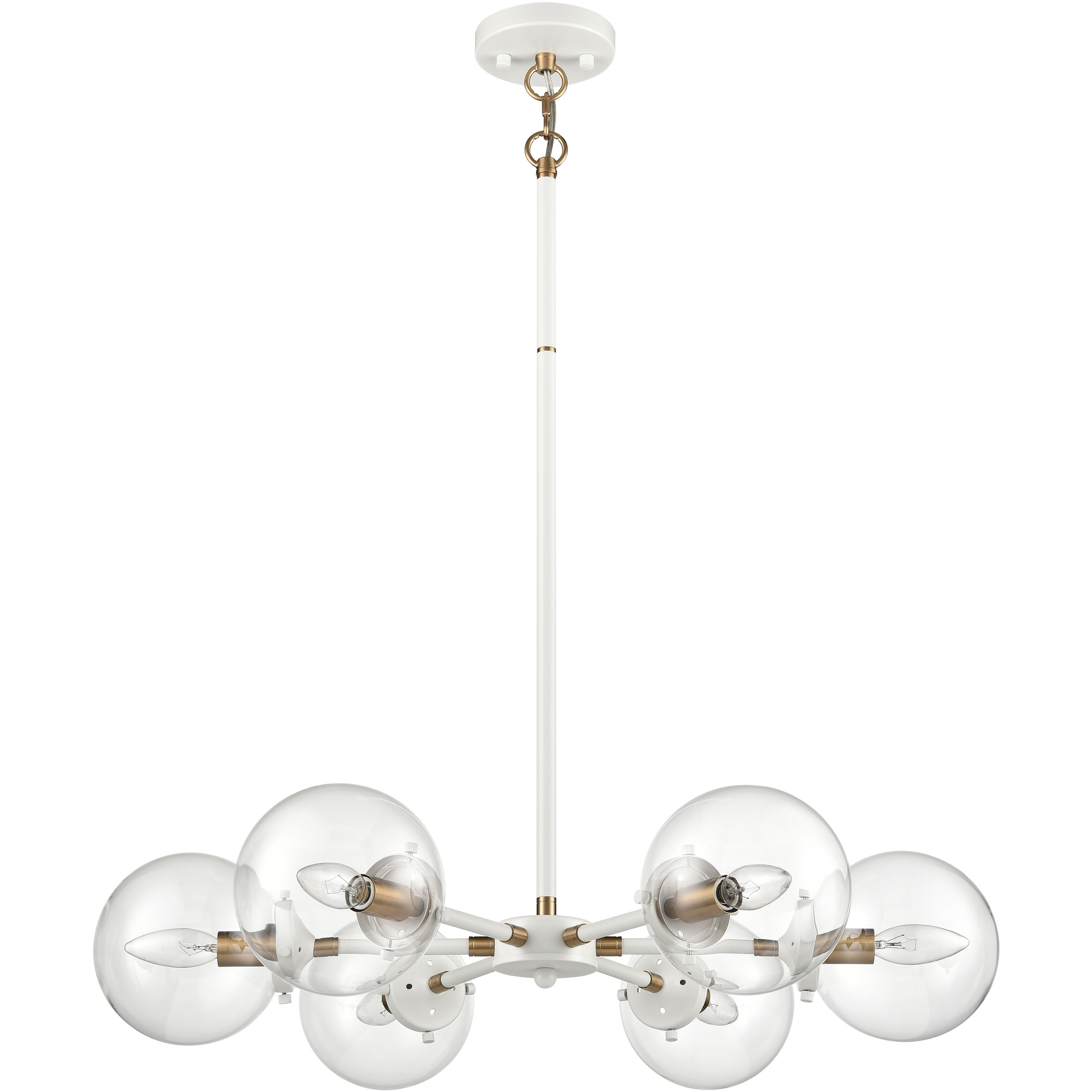 Boudreaux 6 Light 28 inch Matte White with Satin Brass Chandelier Ceiling Light