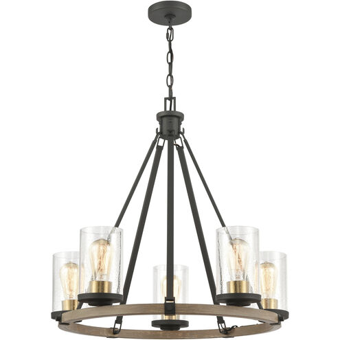 Geringer 5 Light 25 inch Charcoal with Beechwood and Burnished Brass Chandelier Ceiling Light