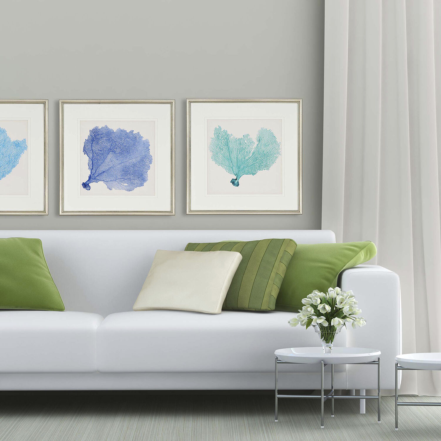 Sea Fan Blue and Turquoise and Green and Beige Framed Art