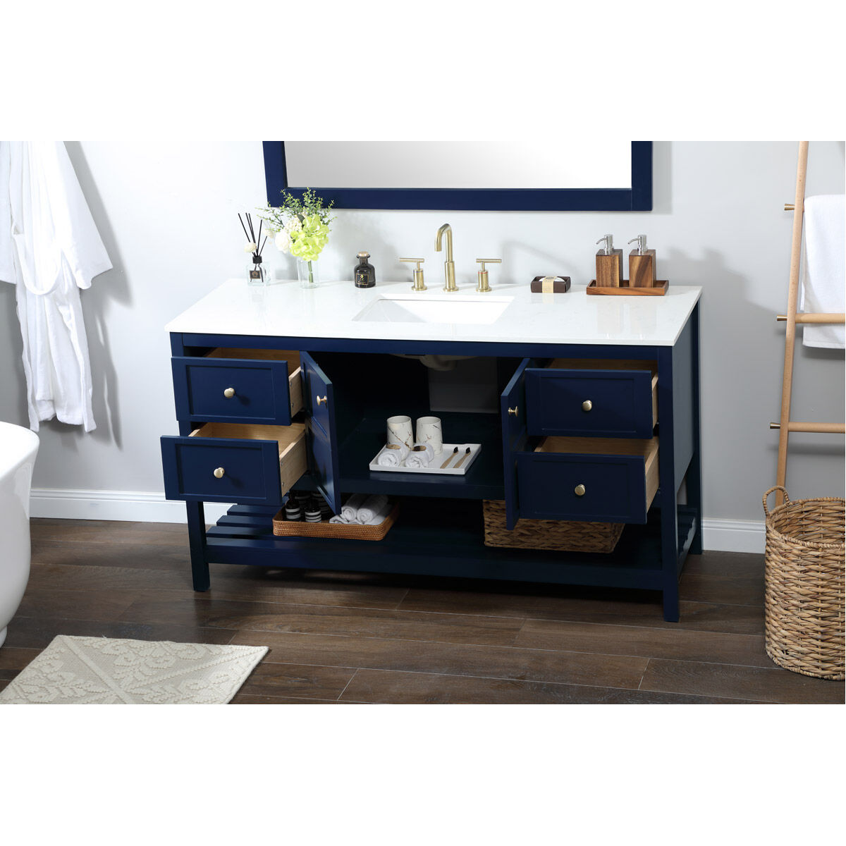 Theo 60 X 22 X 34 inch Blue Vanity Sink Set