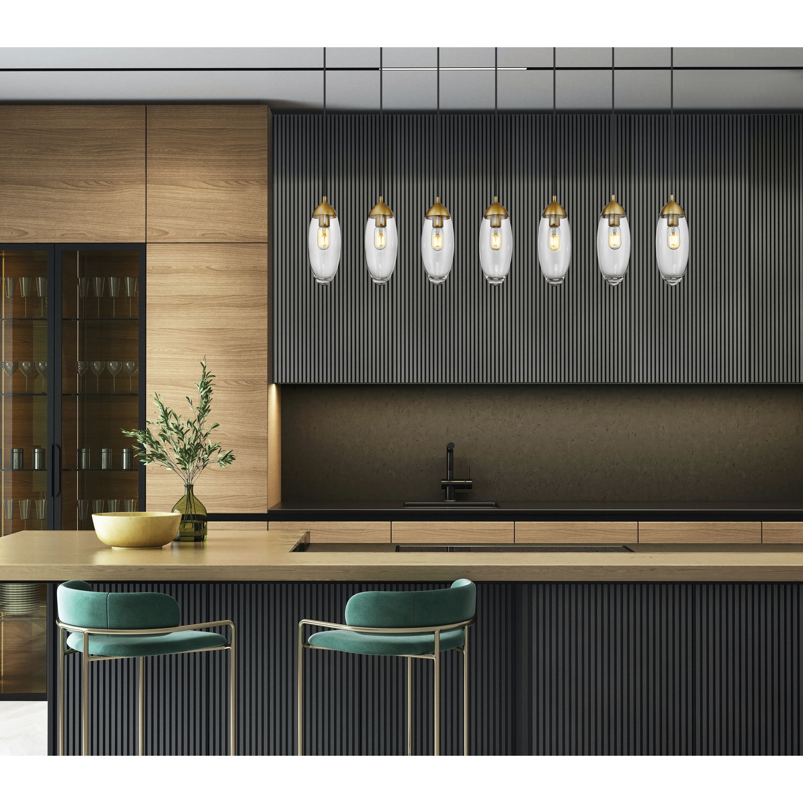 Arden 7 Light 54 inch Rubbed Brass Linear Chandelier Ceiling Light