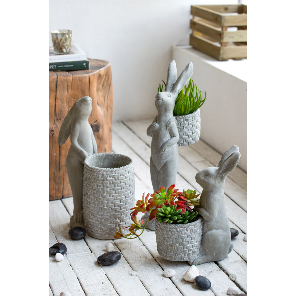 Standing Rabbit Gray Outdoor Planter