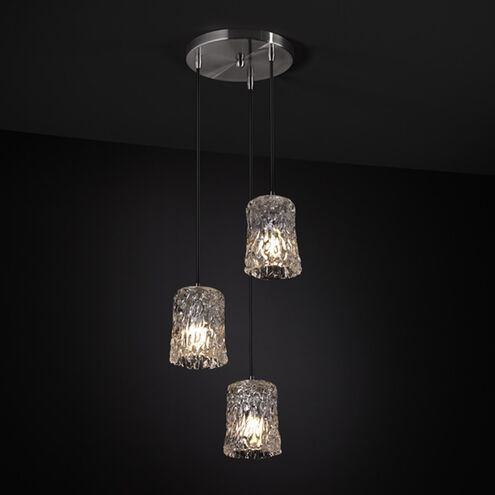 Veneto Luce 3 Light 6 inch Brushed Nickel Pendant Ceiling Light in Clear Textured (Veneto Luce), Tulip with Rippled Rim