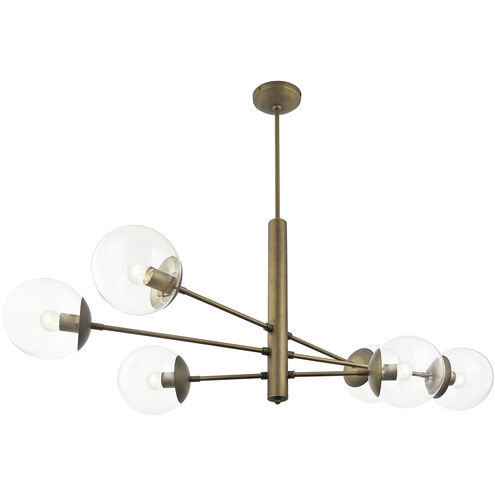 Mid-Century 6 Light 48 inch Antique Brass Linear Pendant Ceiling Light