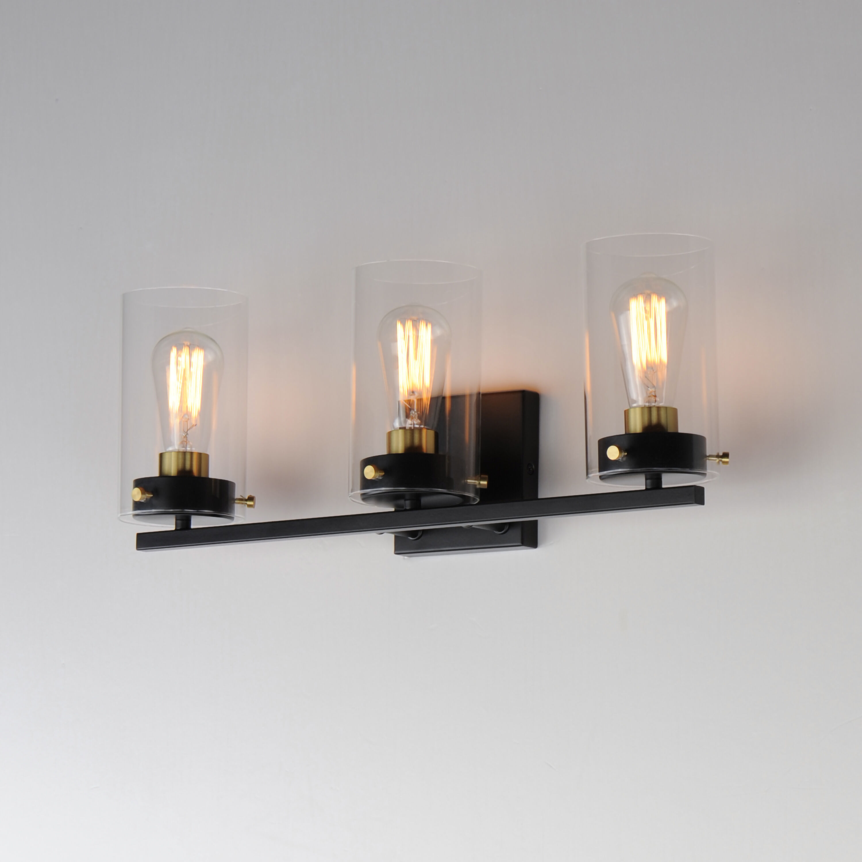 Pinn 3 Light 21 inch Black/Satin Brass Bath Vanity Wall Light