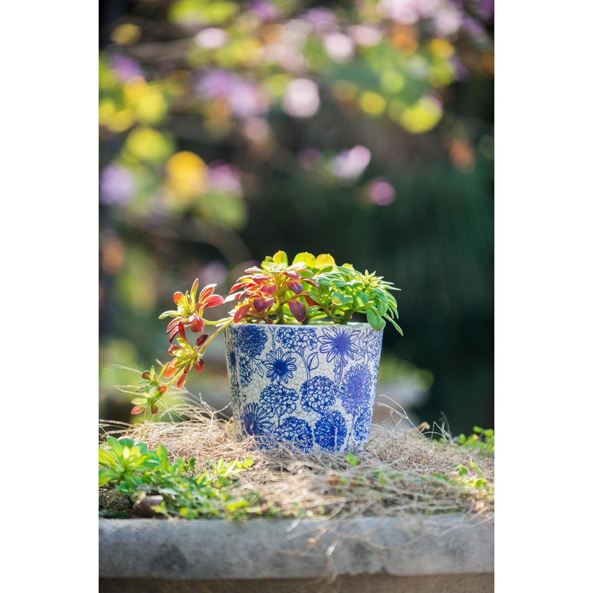 Terracotta Blue and White Outdoor Planter, Set of 4