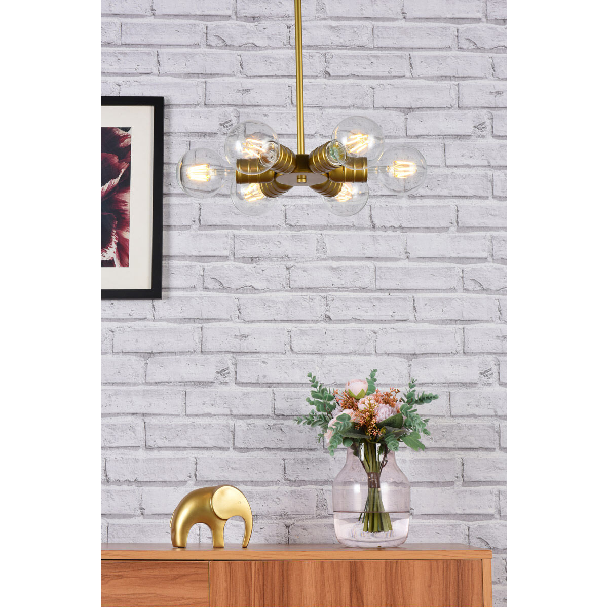 Reyes 6 Light 8.3 inch Brass Pendant Ceiling Light