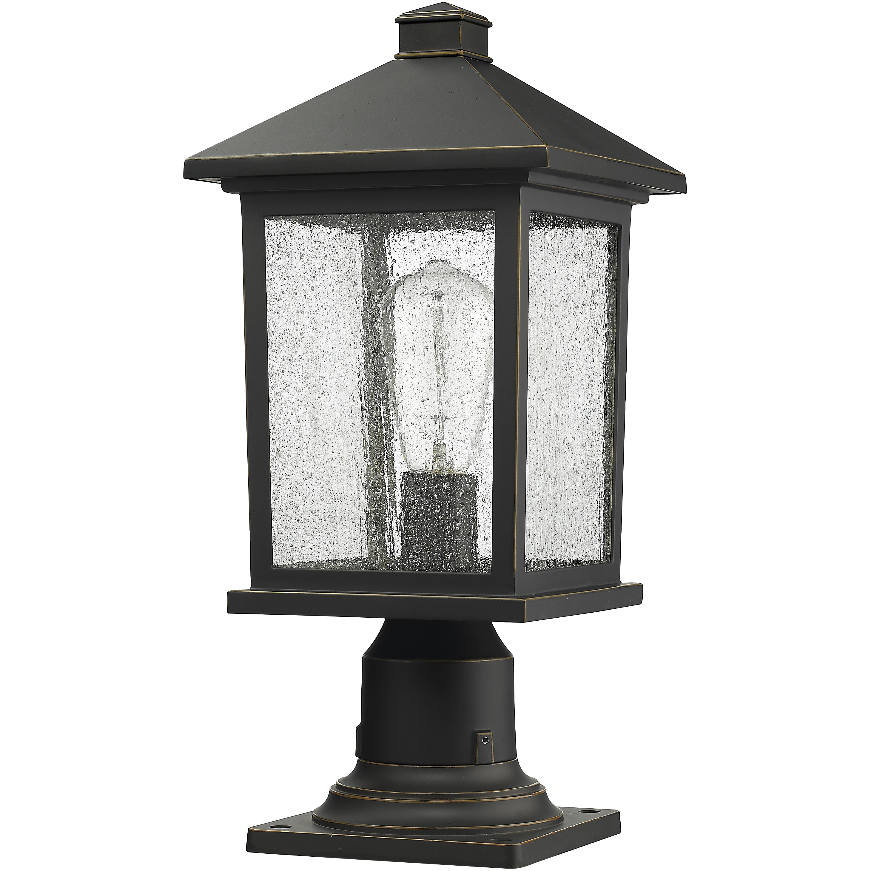 Portland 1 Light 18 inch Oil Rubbed Bronze Outdoor Pier Mounted Fixture in Clear Seedy Glass, 5.69