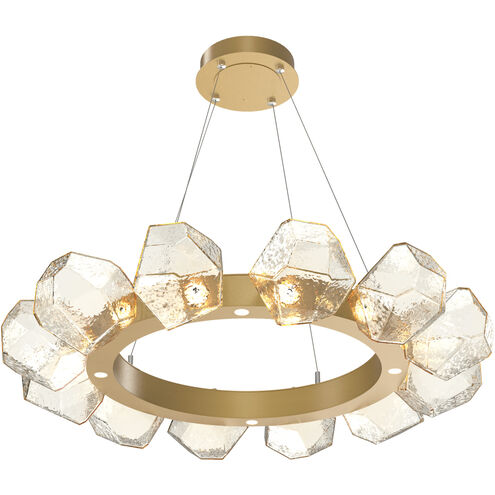 Gem LED 36 inch Gilded Brass Chandelier Ceiling Light in Amber, 2700K LED, Radial Ring