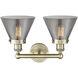 Cone 2 Light 15.5 inch Antique Brass Bath Vanity Light Wall Light in Light Smoke Glass
