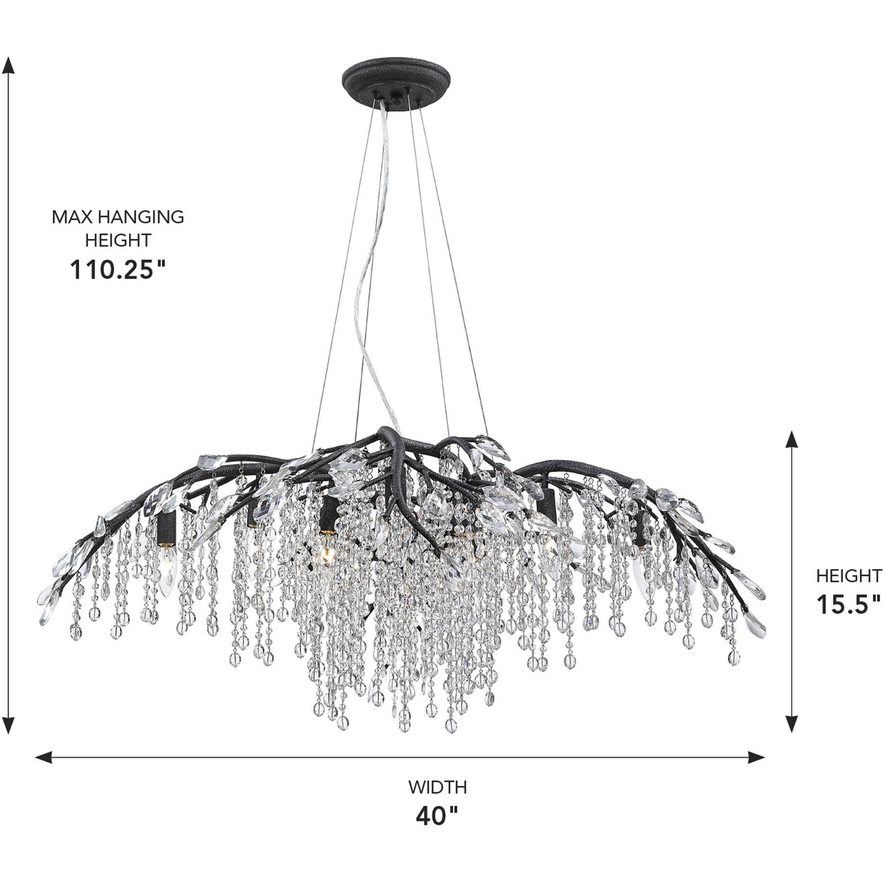 Autumn Twilight 12 Light 40 inch Black Iron Chandelier Ceiling Light, Large