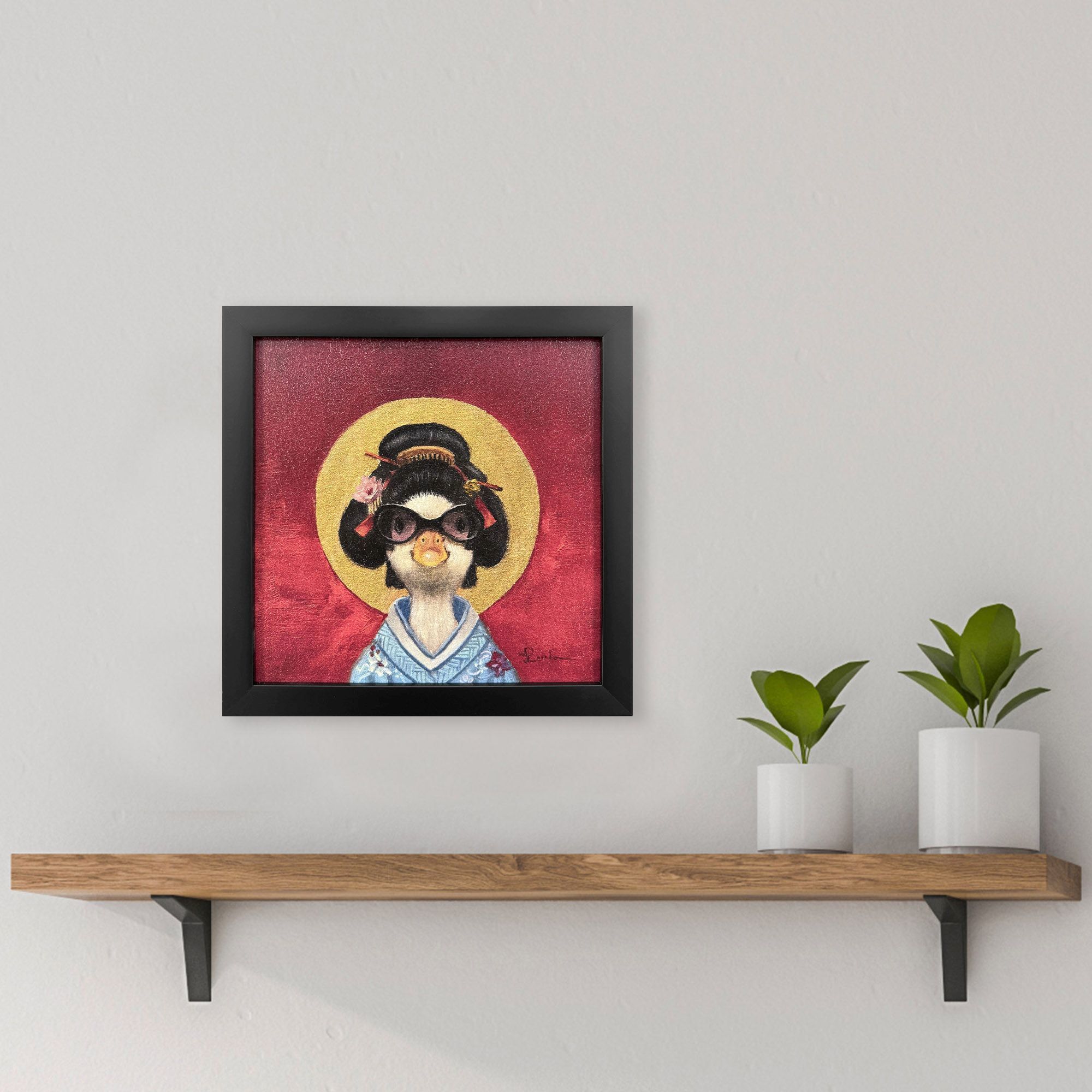 Geisha Duck 11 X 11 inch Non-Glass Framed Art, Propac