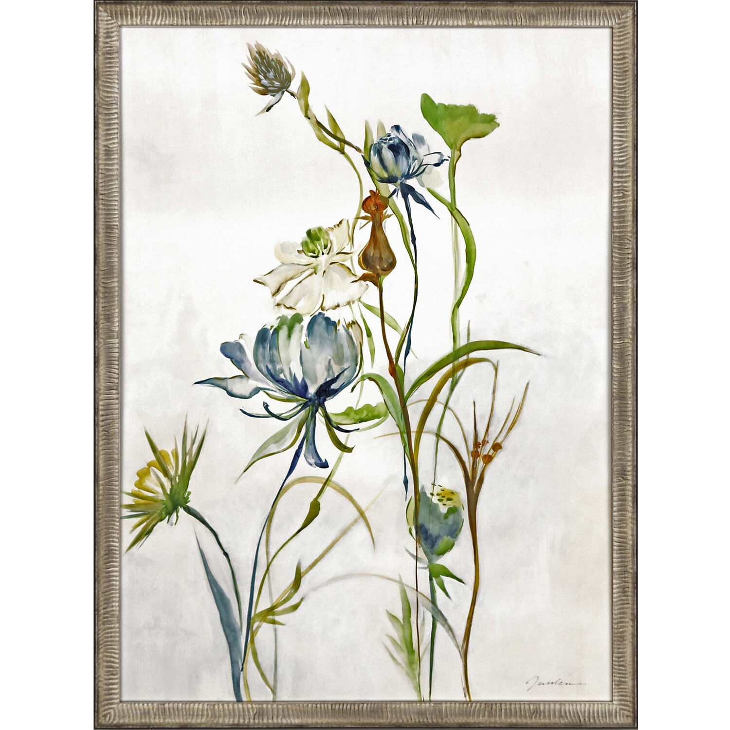 Late Summer Wildflower Multi and Blue and Green and Orange Framed Art