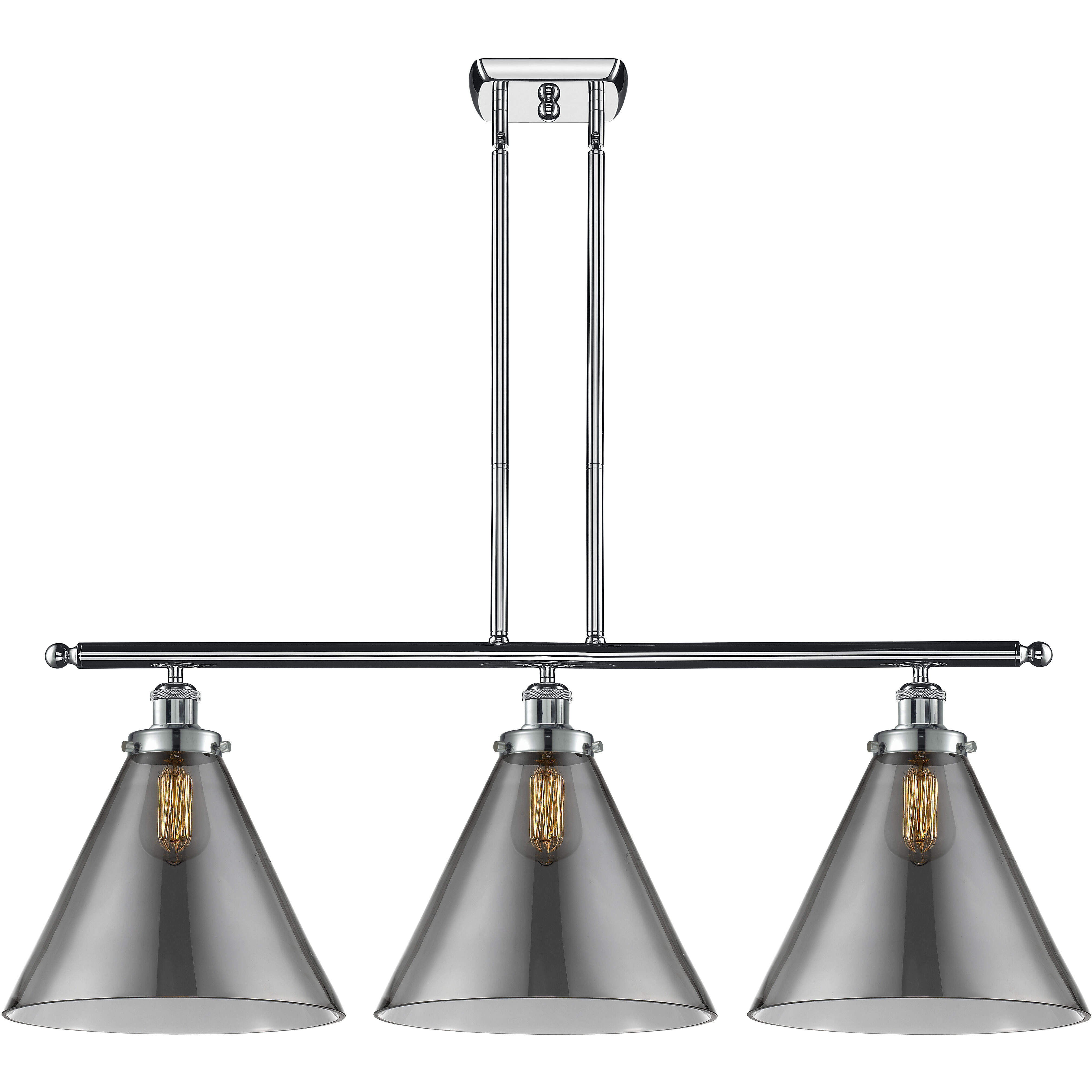 Ballston X-Large Cone 3 Light 36 inch Polished Chrome Island Light Ceiling Light in Plated Smoke Glass