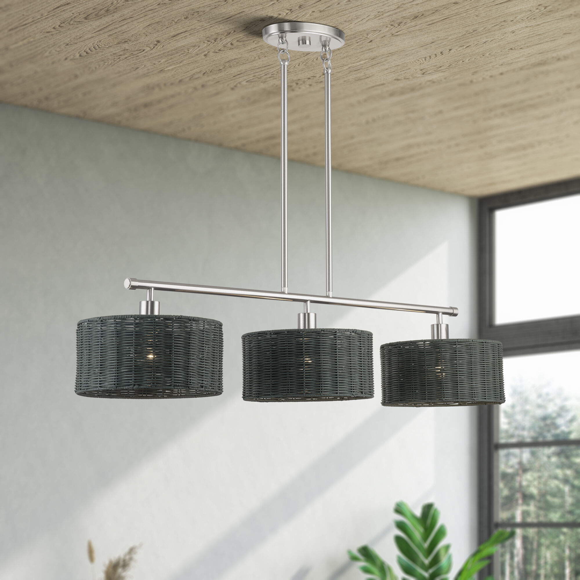 Weavington 3 Light 46 inch Brushed Nickel Linear Chandelier Ceiling Light, Extra Large