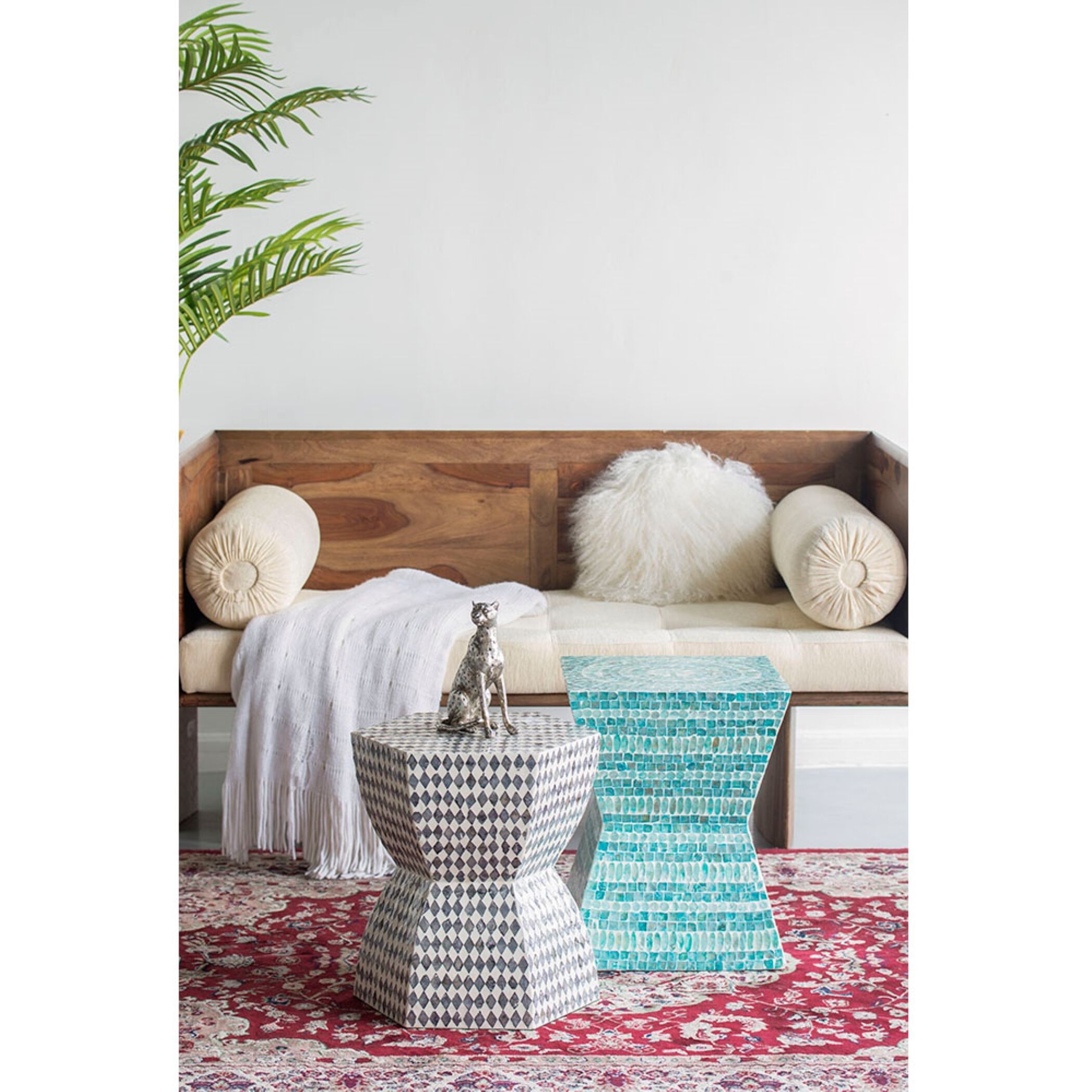 Hexagon 16.5 inch Black and White Stool, Hexagon Tapered