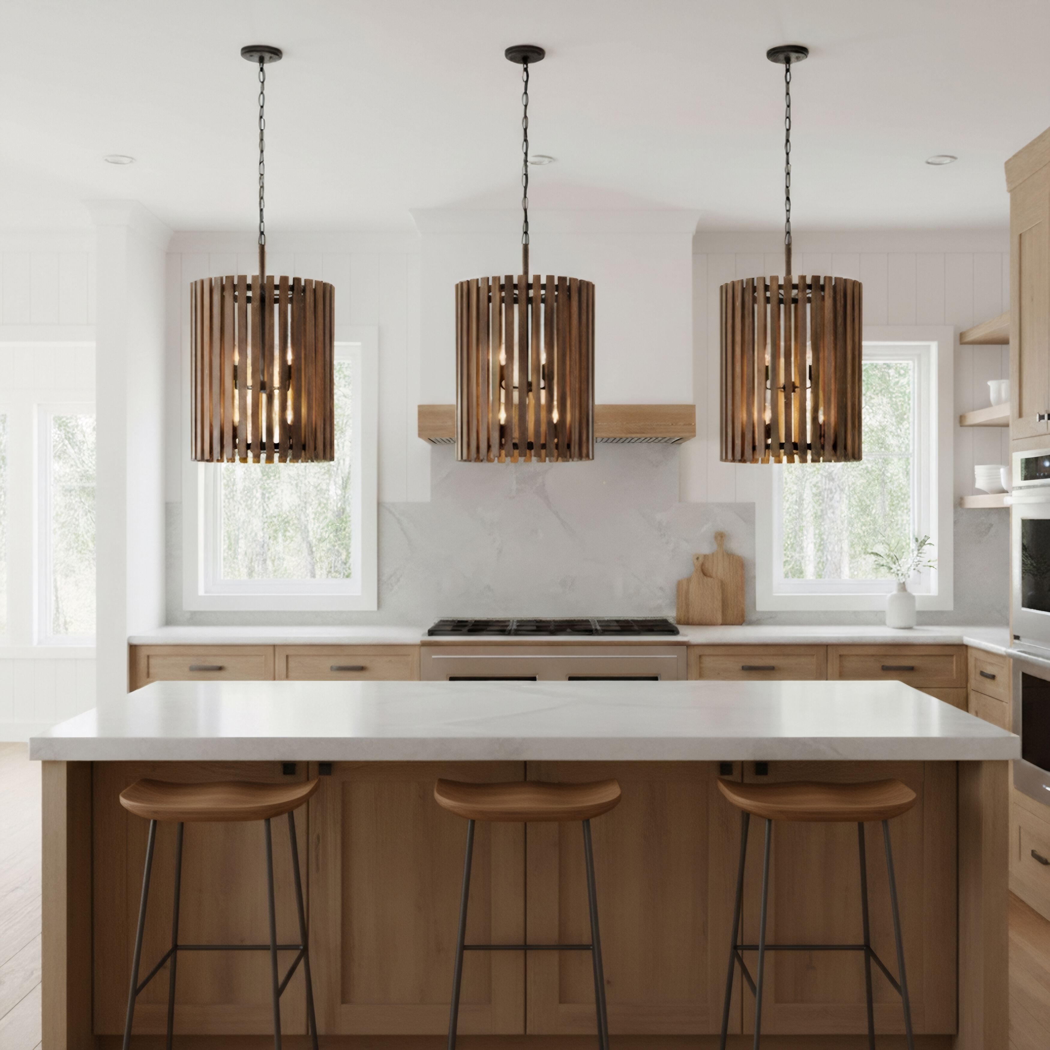 Suratto 6 Light 18 inch Matte Black and Medium Walnut Foyer Pendant Ceiling Light in Matte Black/Medium Walnut