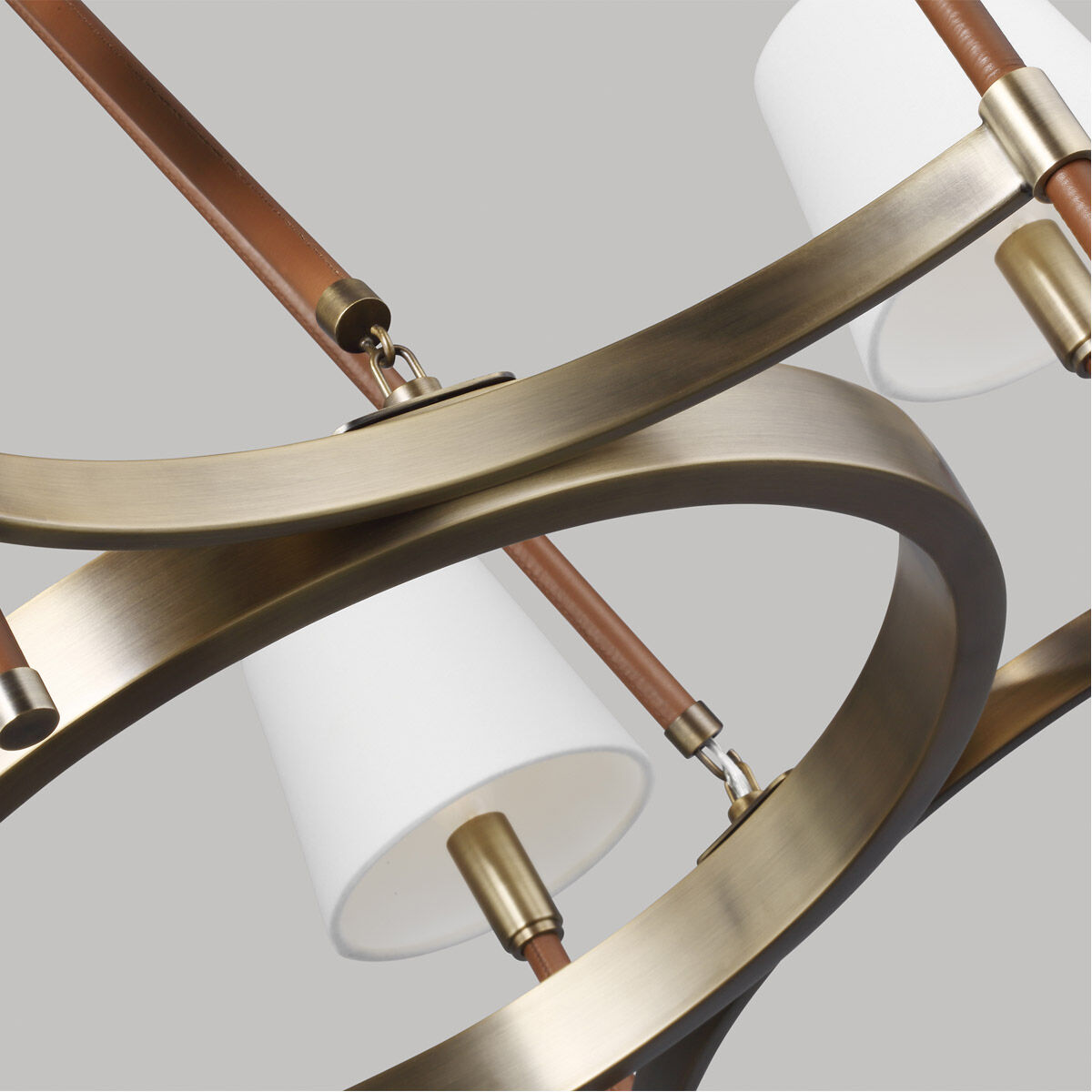 Katie 6 Light 32 inch Time Worn Brass / Saddle Leather Chandelier Ceiling Light