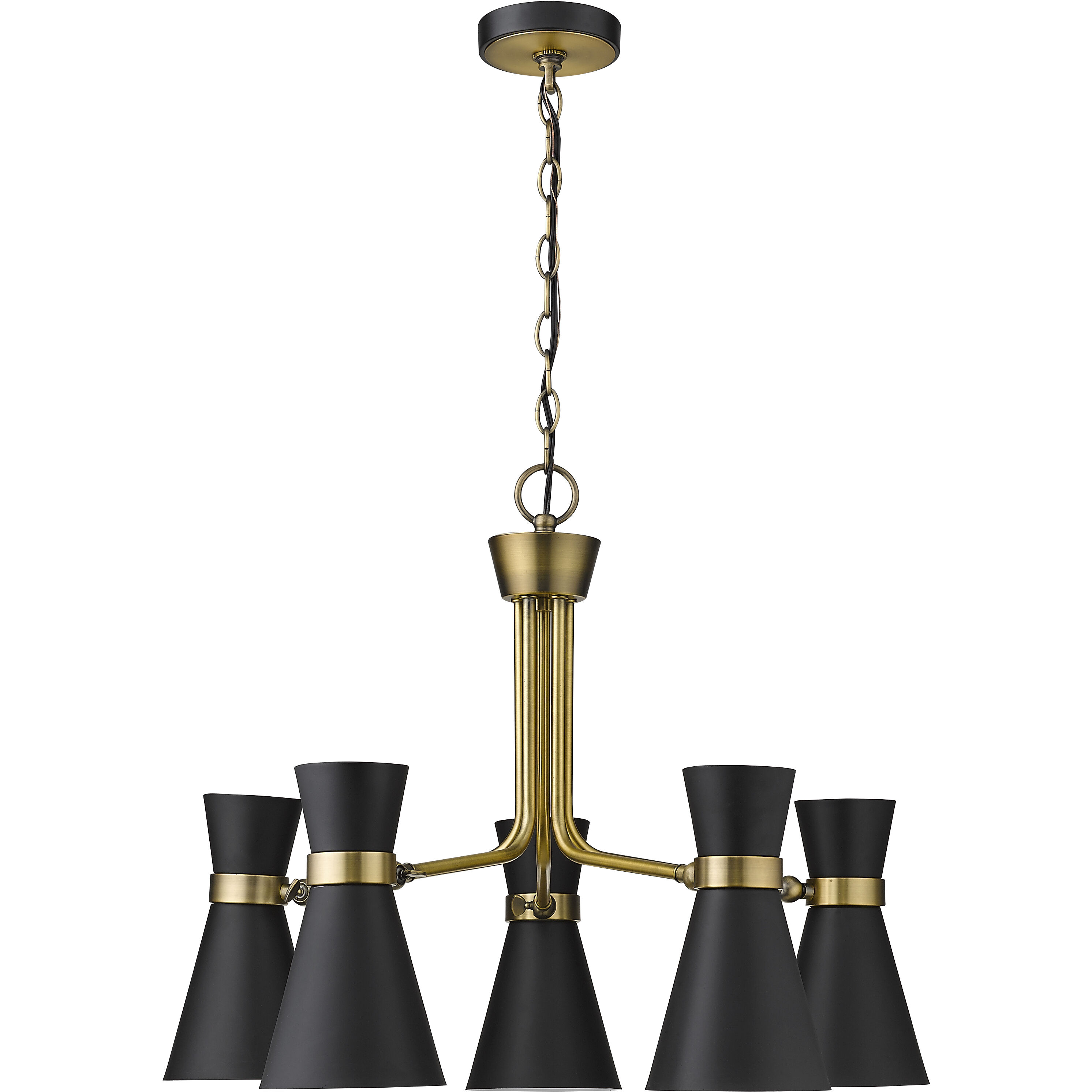 Soriano 5 Light 27 inch Matte Black and Heritage Brass Chandelier Ceiling Light