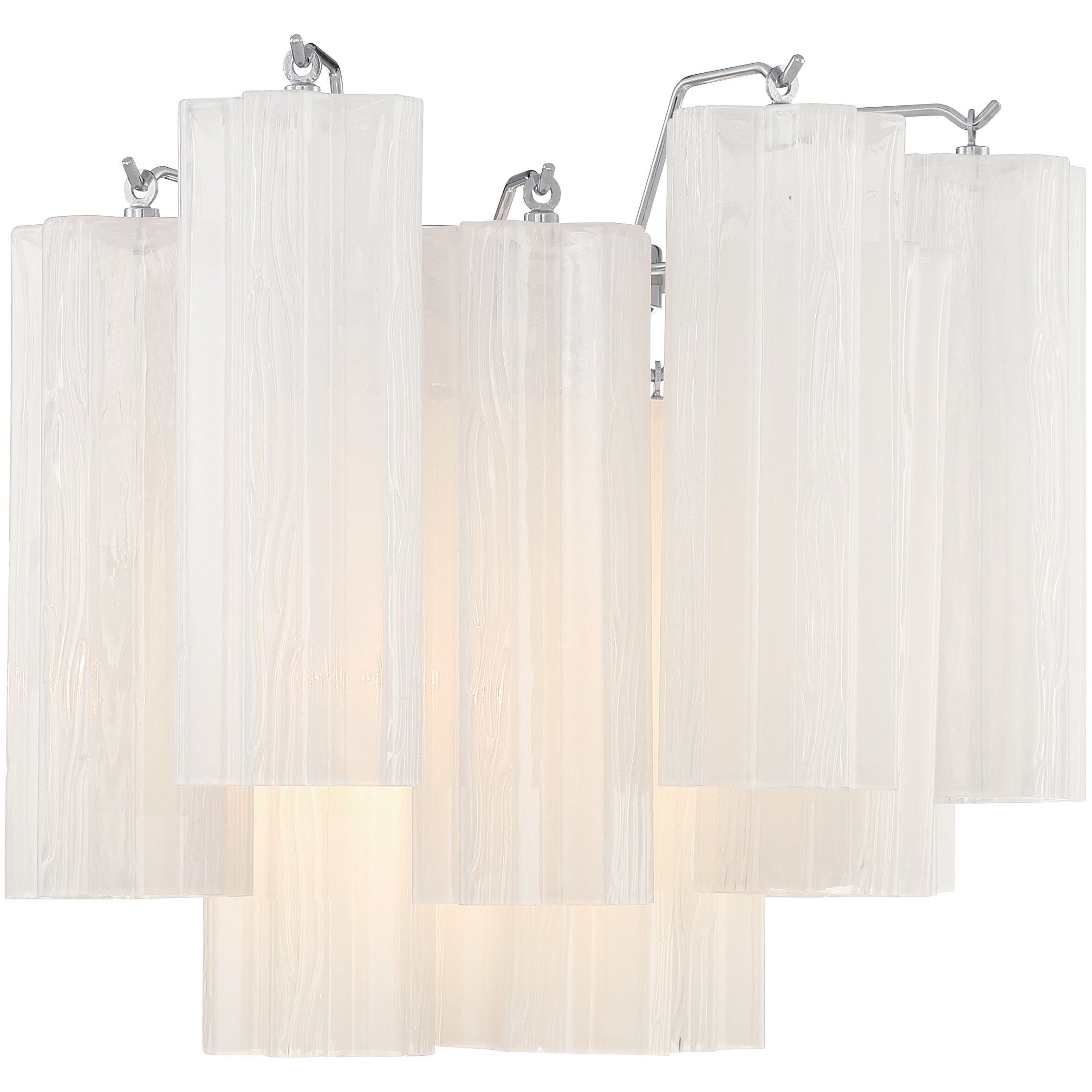 Addis Bath Wall Light in Polished Chrome, Tronchi Glass White
