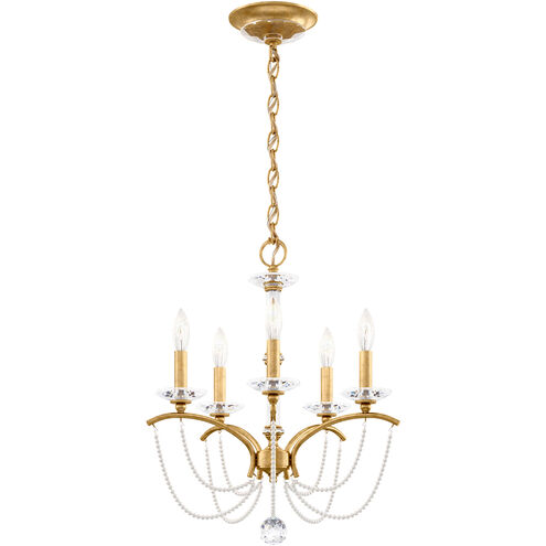 Priscilla 5 Light Heirloom Gold Chandelier Ceiling Light in White Pearl, Adjustable Height