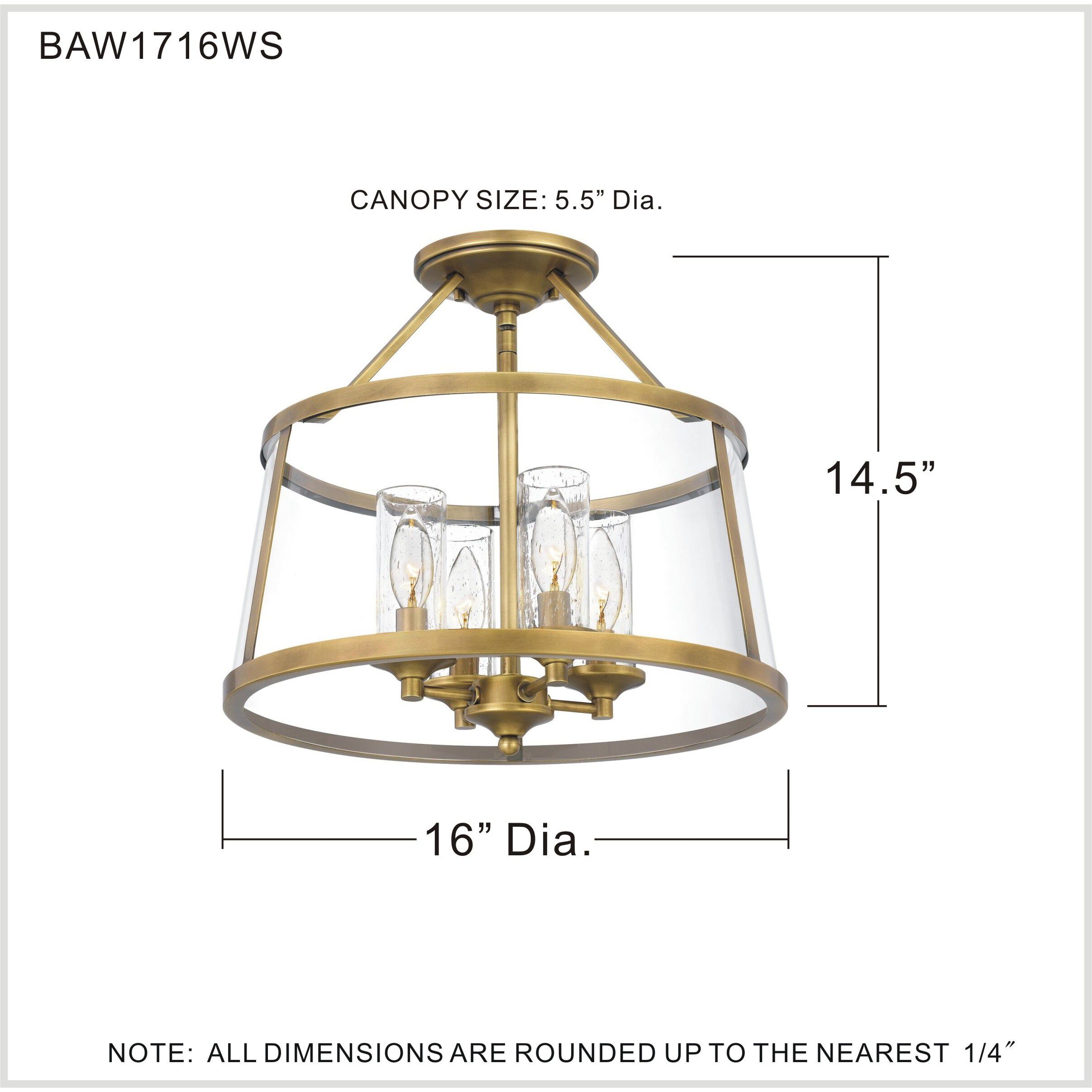 Barlow 4 Light 16 inch Weathered Brass Semi-Flush Mount Ceiling Light